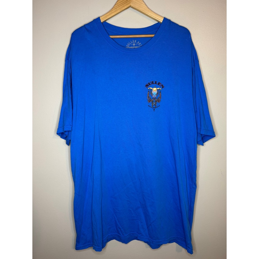 Sullen Art Collective Mens 3XL Blue Tattoo Graphic T-Shirt Steer Skull‎ Tee
